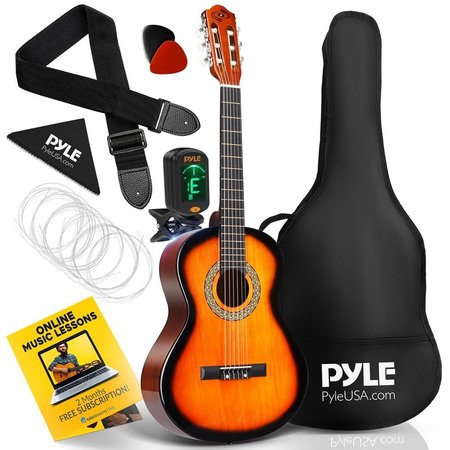 PYLE 36'' -Inch 6-String Classic Guitar - 3/4 Size Scale Guitar with Digital Tuner & Accessory Kit, (Sunb PGACLS82SUN.9